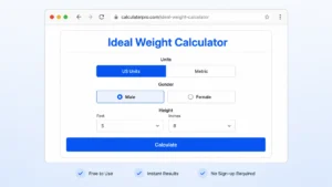 Ideal Weight Calculator tool showing recommended healthy weight range based on height and gender