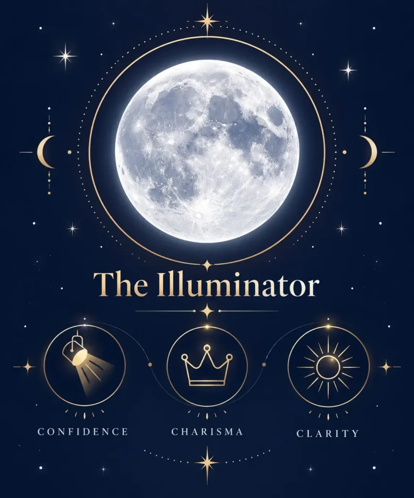 Waning Gibbous archetype card labeled The Teacher, illustrating core waning gibbous personality traits