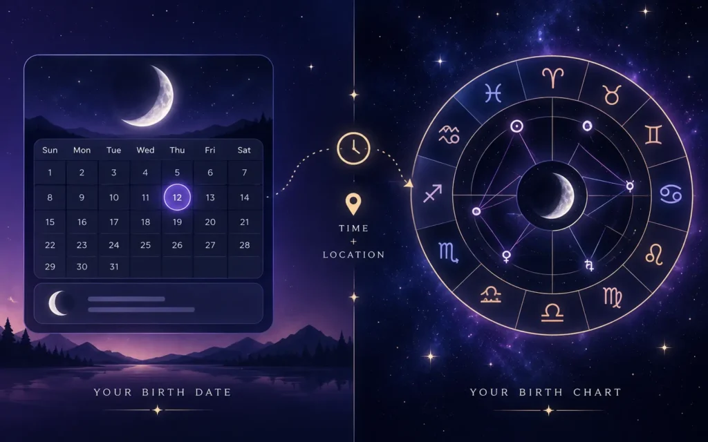 Side-by-side comparison graphic explaining the difference between moon phase and zodiac moon sign compatibility