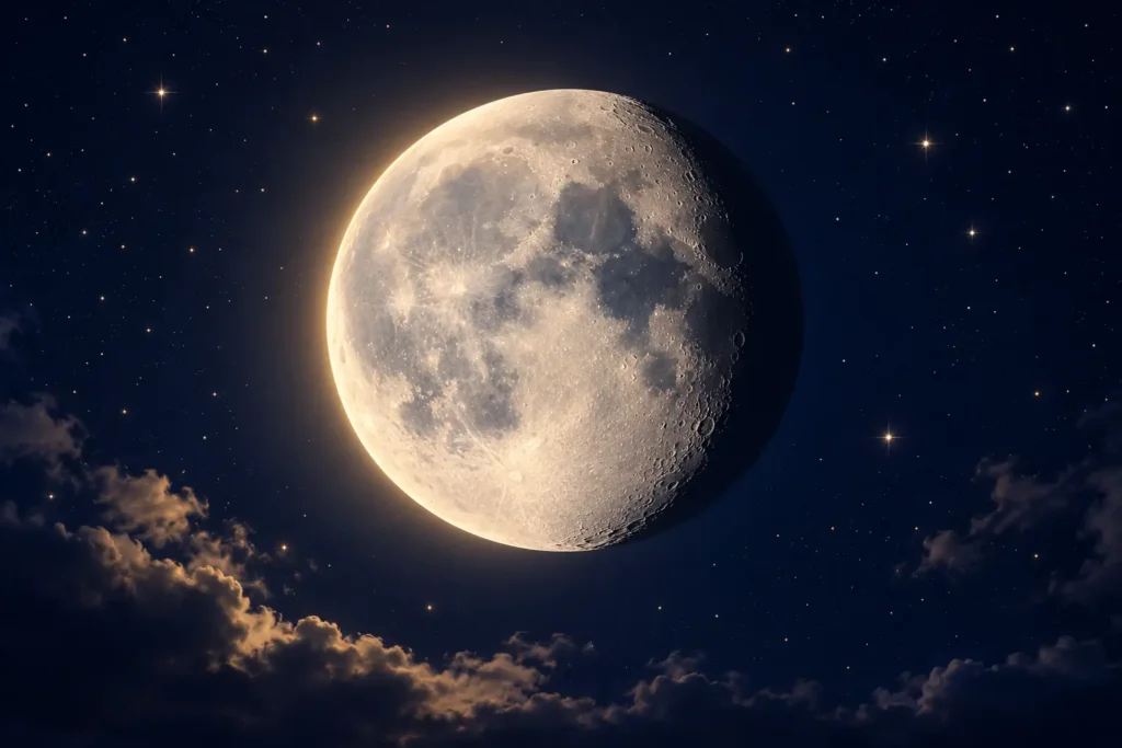 Realistic waning gibbous moon illustration representing waning gibbous personality traits